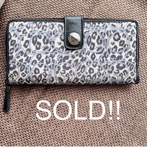 Coach Leopard Print Leather/Fabric Zip Around Wallet